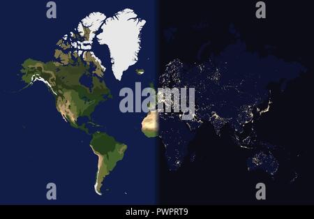 Night in the east, Day in the West, World map vector illustration template for your design Stock Vector