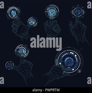 Polygonal futuristic low poly hand gestures, touch hud interface template for your design Stock Vector