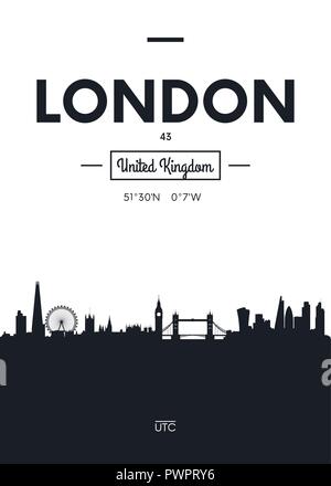 Poster city skyline London, Flat style vector illustration interior decoration design Stock Vector