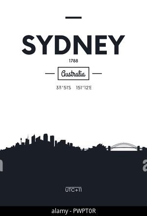 Poster city skyline Sydney, Flat style vector illustration interior decoration design Stock Vector