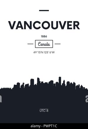 Canada, Vancouver flat travel skyline set. Canada, Vancouver black city ...