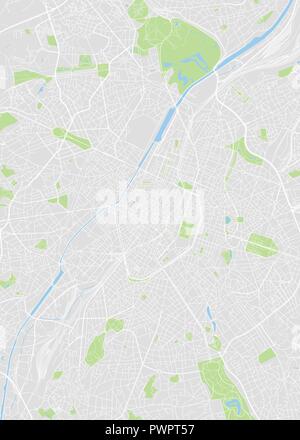 Brussels color vector city map detailed plan of the city, rivers and streets Stock Vector