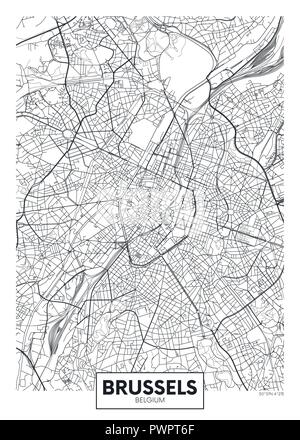 Detailed vector poster city map Brussels detailed plan of the city, rivers and streets Stock Vector