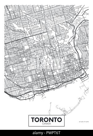 Detailed vector poster city map Toronto detailed plan of the city, rivers and streets Stock Vector