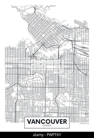 Detailed vector poster city map Vancouver detailed plan of the city, rivers and streets Stock Vector