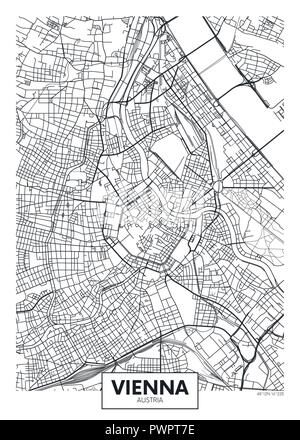 Detailed vector poster city map Vienna detailed plan of the city, rivers and streets Stock Vector