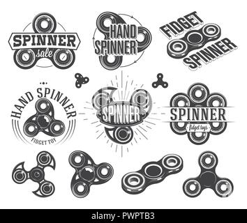 Hand spinner Emblems and Logos, fidget toys vector illustration template for your logo design Stock Vector