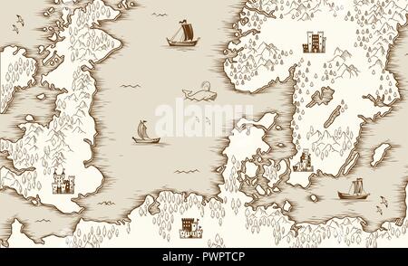 Old map of the North Sea, Britain and Scandinavia, vector illustration template for your design Stock Vector