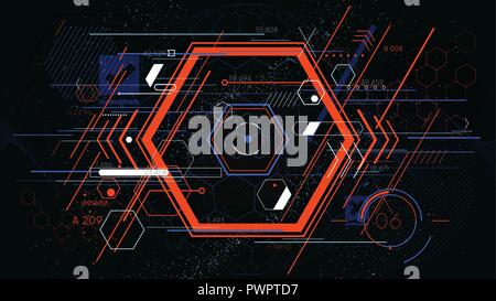 Tech futuristic abstract colorful hexahedron, hud vector geometric backgrounds template for your design Stock Vector