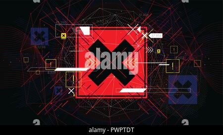 Tech futuristic red cross symbols NO, indicator sci-fi vector backgrounds template for your design Stock Vector