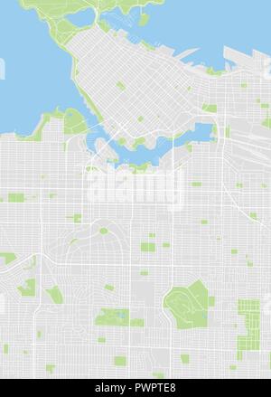 Vancouver colored vector map detailed plan of the city, rivers and streets Stock Vector
