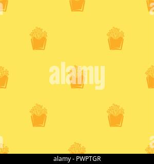 Seamless pattern vector minimalist French fries on yellow background template for your design Stock Vector