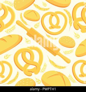 Seamless pattern with bakery and patisserie products, vector illustration for print template for your design Stock Vector
