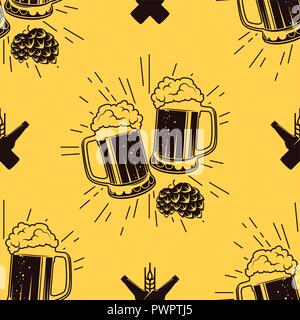 Seamless pattern with clinking glasses of beer, vector illustration template for your design Stock Vector