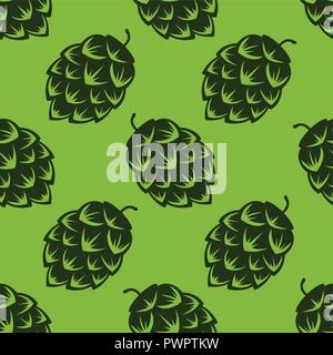 Seamless pattern with green beer hops, colorful vector illustration template for your design Stock Vector