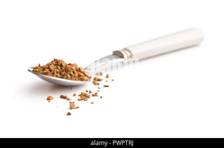 The instant coffee in spoon isolated on white background. Stock Photo