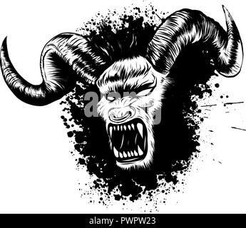 Vector illustration of diabolik demon face tattoo Stock Vector