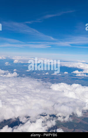 Classic image through aircraft window onto jet engine, wing of airplane - view through the window Stock Photo