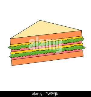 Isolated tasty fast food ham sandwich , vector icon Stock Vector