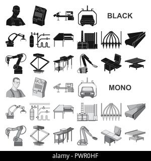 Equipment and machine black icons in set collection for design. Technical progress of the factory vector symbol stock illustration. Stock Vector