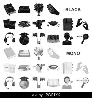 Translator and linguist black icons in set collection for design. Interpreter vector symbol stock  illustration. Stock Vector