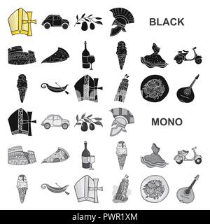 Country Italy black icons in set collection for design. Italy and landmark vector symbol stock  illustration. Stock Vector