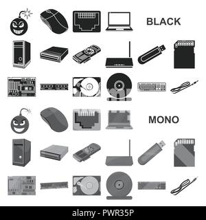Personal computer black icons in set collection for design. Equipment and accessories vector symbol stock  illustration. Stock Vector