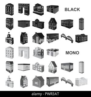 Building and architecture black icons in set collection for design.The building and dwelling vector isometric symbol stock  illustration. Stock Vector