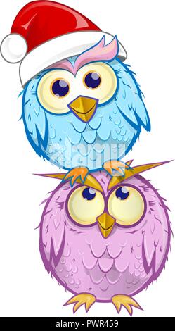 christmas group owl  cartoon isolated on white background Stock Vector