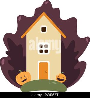 Poster, banner or background for Halloween Party night with haunted house Stock Vector