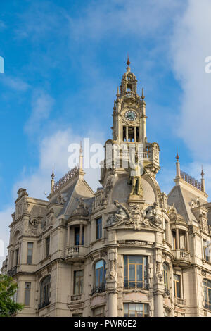 Old 'A Nacional' building at Liberty Square, Porto, Portugal, Europe Stock Photo
