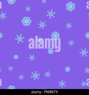 Blue snowflakes seamless pattern. Purple background. Vector illustration. Stock Vector