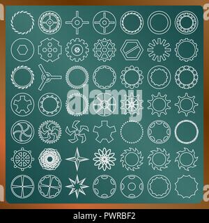 Abstract colorful illustration with rounded brown frame surrounded by gears Stock Vector