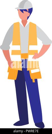 construction worker with safety equipment over white background, vector illustration Stock Vector