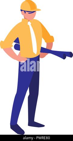 construction worker with safety equipment over white background, vector illustration Stock Vector