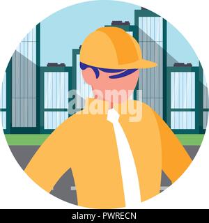construction worker with safety equipment over white background, vector illustration Stock Vector