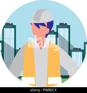 construction worker with safety equipment over white background, vector illustration Stock Vector