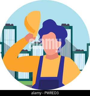construction worker with safety equipment over white background, vector illustration Stock Vector