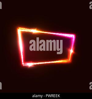 Neon pink red purple signage with space for text on dark red background. Futuristic night club bar or casino sign. Abstract retro light vector illustration in 80s style. Stock Vector