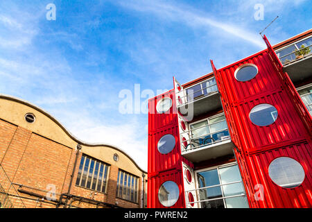 Container City - workspace studios made out of shipping containers in Trinity Buoy Wharf, London, UK Stock Photo