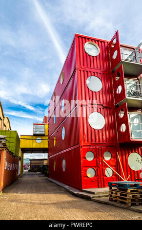 Container City - workspace studios made out of shipping containers in Trinity Buoy Wharf, London, UK Stock Photo