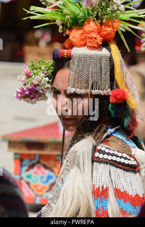 Aryan (Brogpa) in traditional costume, Biama village, Ladakh, India ...