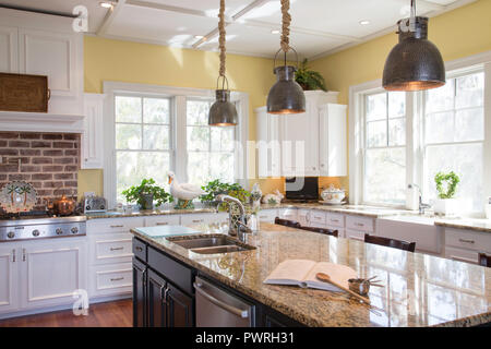 Spacious luxury kitchen with preparation island, SC, USA Stock Photo