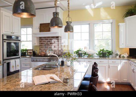 Spacious luxury kitchen with preparation island, SC, USA Stock Photo
