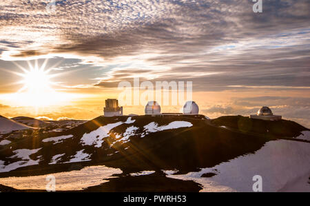 W.M. Keck Observatory nearing sunset atop Mauna Kea, Hawaii Stock Photo