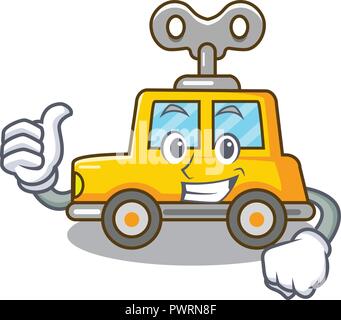 Thumbs up cartoon clockwork toy car in table Stock Vector