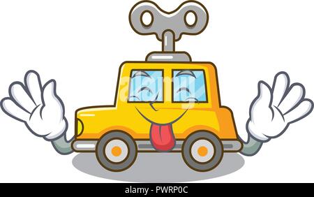 Tongue out clockwork toy car isolated on mascot vector illustration Stock Vector