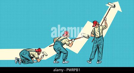 Growth chart up. Painter paints. Three poses Stock Vector