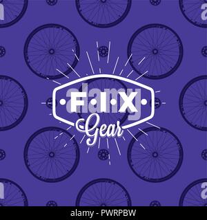Fix gear logo on seamless pattern with bicycle wheel, vector illustration template for your logo design Stock Vector