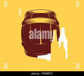 Silhouette of barrels and beer bottles, vector illustration template for your logo design Stock Vector